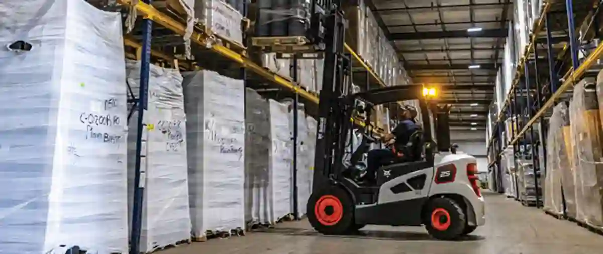 New and used Bobcat and Clark forklifts for sale in a Delaware warehouse